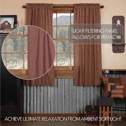 VHC Brands Patriotic Patch 36 in W x 63 in L Plaid Light Filtering Rod Pocket Window Panel Red Navy Khaki Pair thumbnail 3