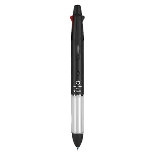 PILOT Dr. Grip 4+1 Multi-Function Ballpoint Pen + Pencil, Fine Point 0.7mm, Black Barrel, 4-Color Ink | Arthritis Foundation Commended Ergonomic Grip thumbnail 1