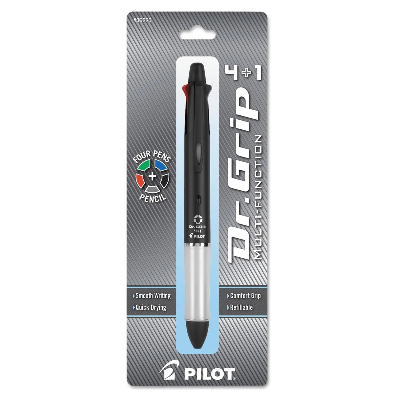 PILOT Dr. Grip 4+1 Multi-Function Ballpoint Pen + Pencil, Fine Point 0.7mm, Black Barrel, 4-Color Ink | Arthritis Foundation Commended Ergonomic Grip - view 2