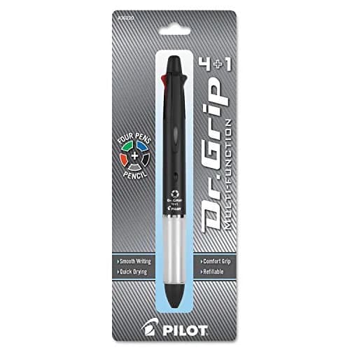 PILOT Dr. Grip 4+1 Multi-Function Ballpoint Pen + Pencil, Fine Point 0.7mm, Black Barrel, 4-Color Ink | Arthritis Foundation Commended Ergonomic Grip thumbnail 2