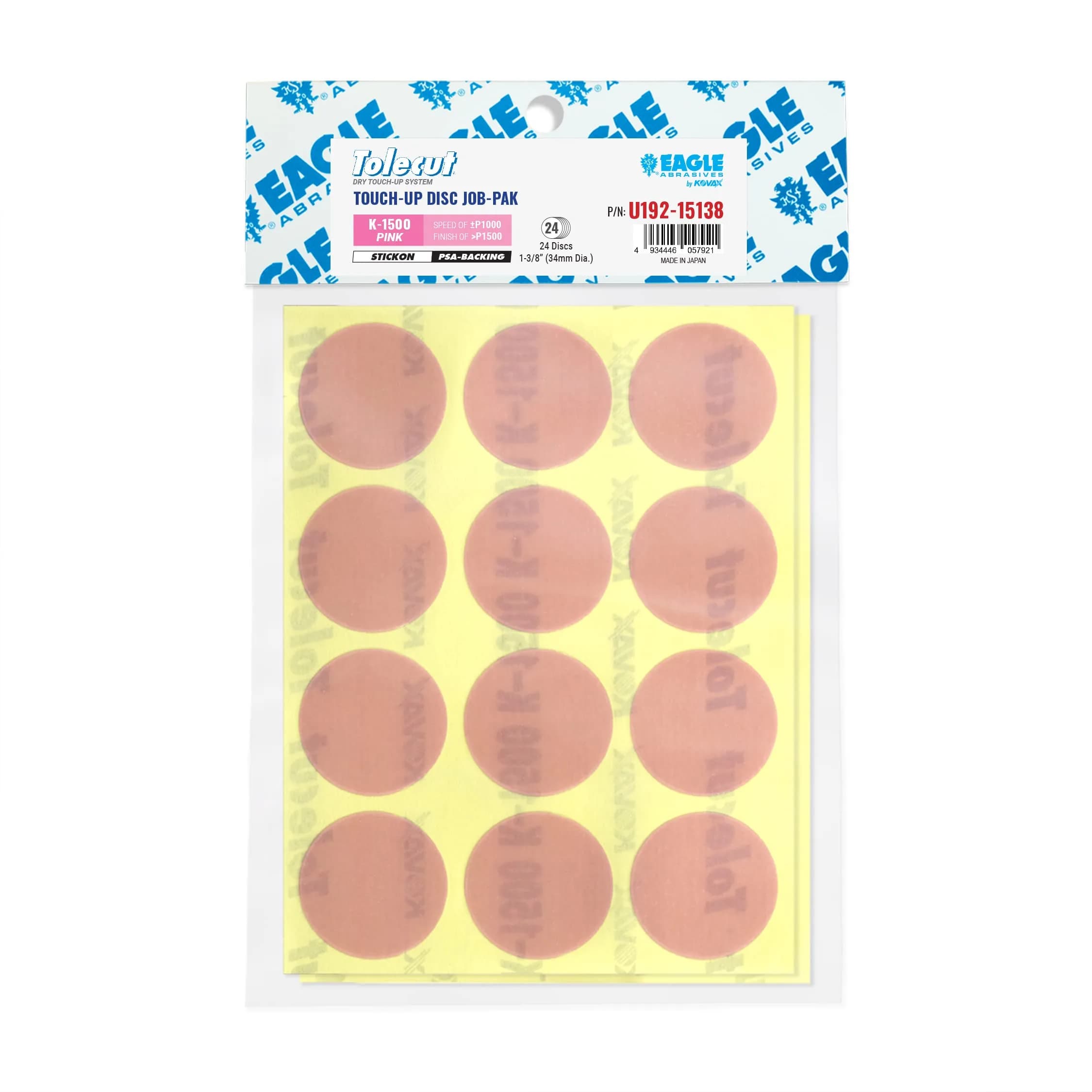 Eagle Abrasives Tolecut PSA Touch-Up Discs 34mm Pink | Dry Lube Technology for Flawless Finishing — K-1500 Pink