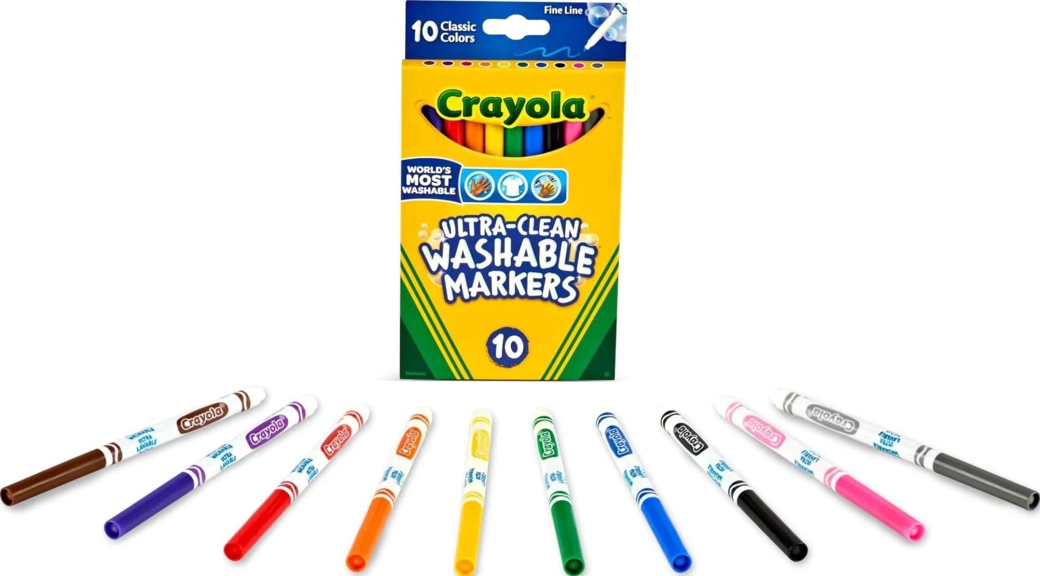 Crayola Ultra-Clean Washable Markers, Fine Line Multicolor, 10 Count | Washable from Skin, Clothing, and Walls - main product image