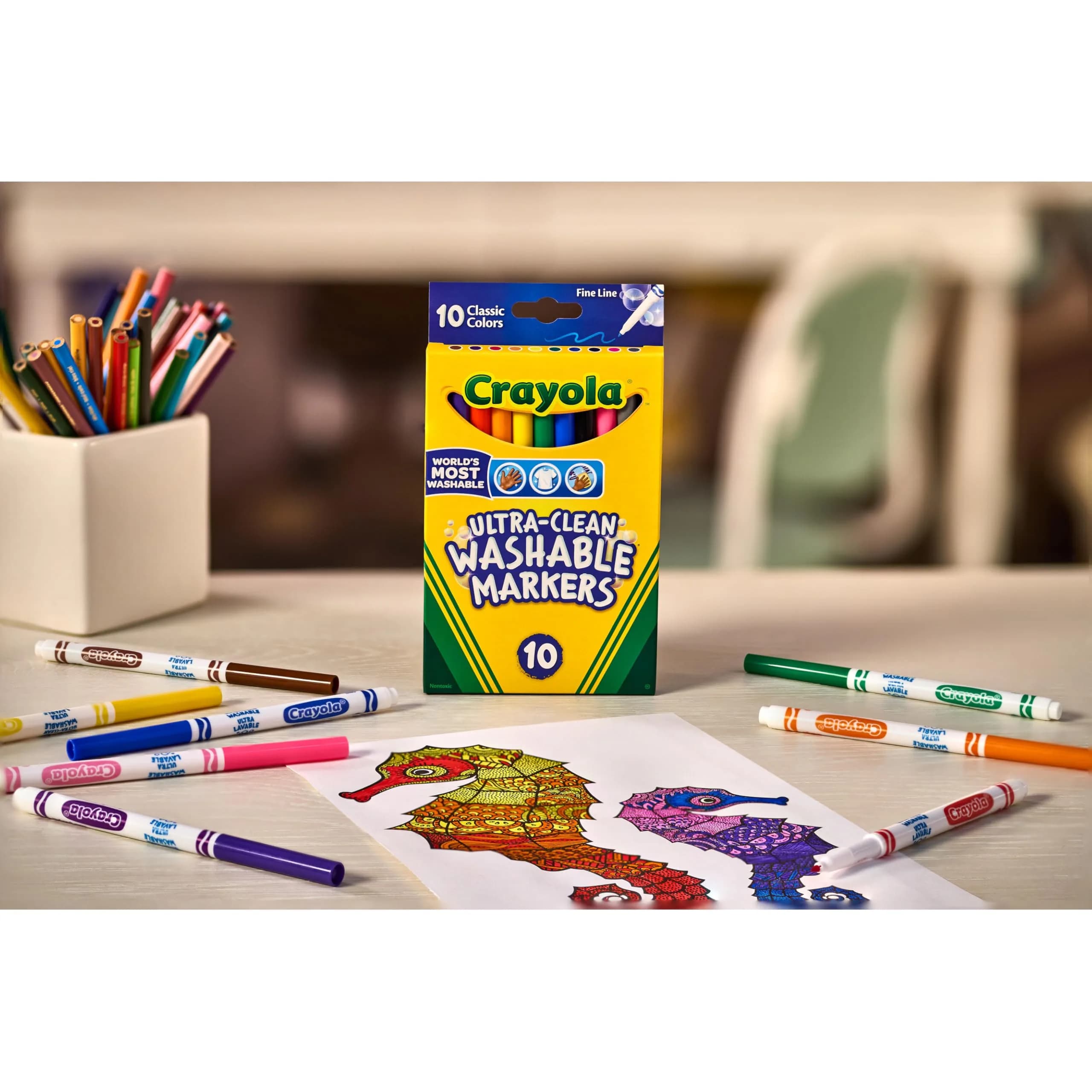 Crayola Ultra-Clean Washable Markers, Fine Line Multicolor, 10 Count | Washable from Skin, Clothing, and Walls - view 3