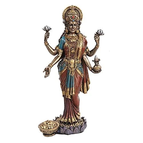 Pacific Giftware Lakshmi Hindu Goddess Statue 25cm (10 Inch) | Faux Bronze Finish thumbnail 1