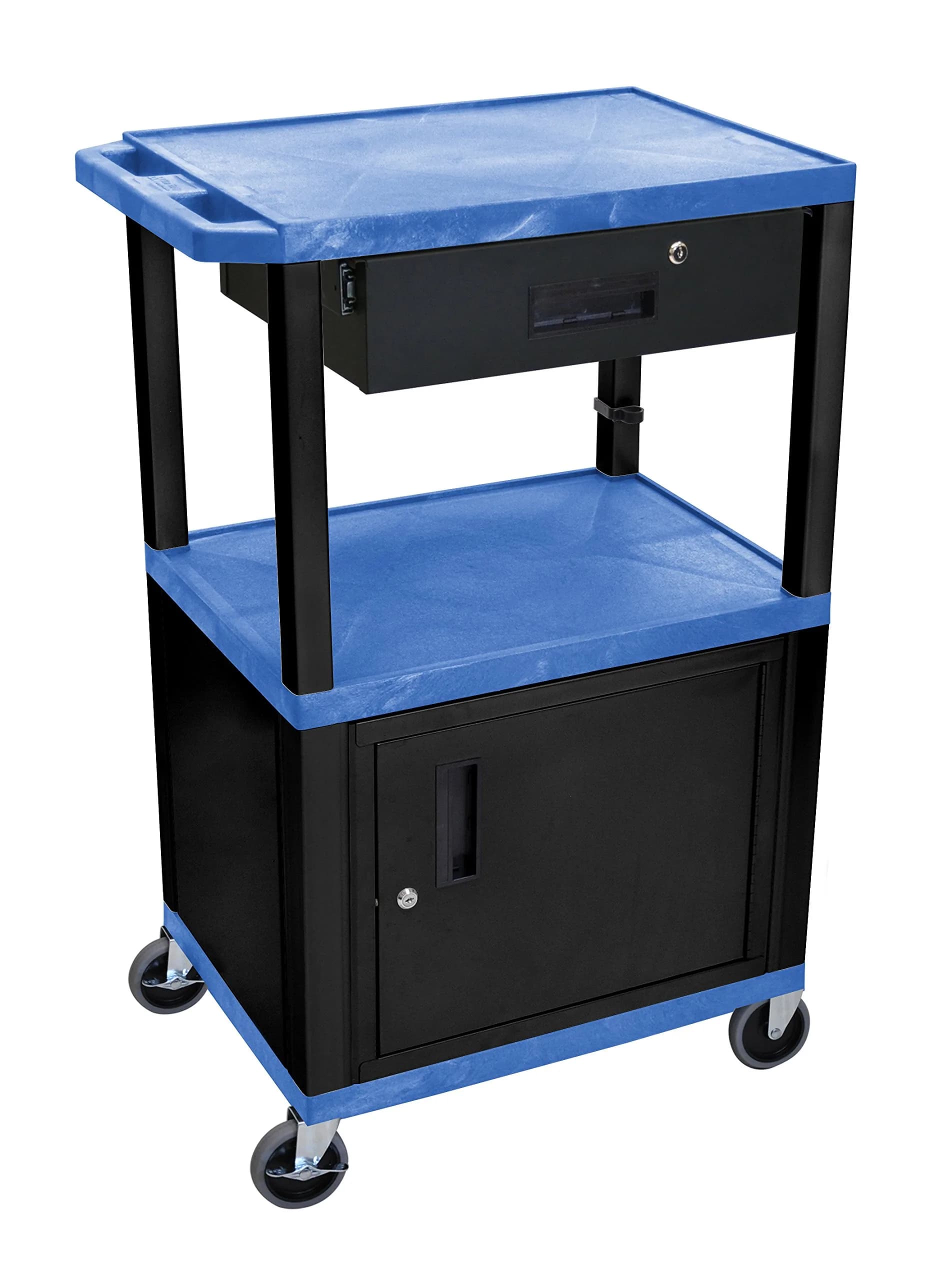 Luxor Utility Cart with 3 Shelves & Locking Cabinet | 42"H AV Cart in Black - main product image