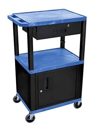 Luxor Utility Cart with 3 Shelves & Locking Cabinet | 42"H AV Cart in Black thumbnail 1