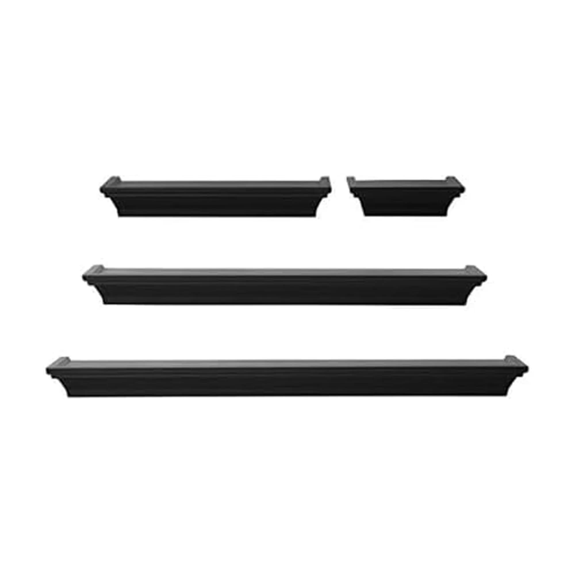 MELANNCO Black Floating Wall Shelves Set of 4 | 24, 20, 12, 6 Inch Shelves | Engineered Wood