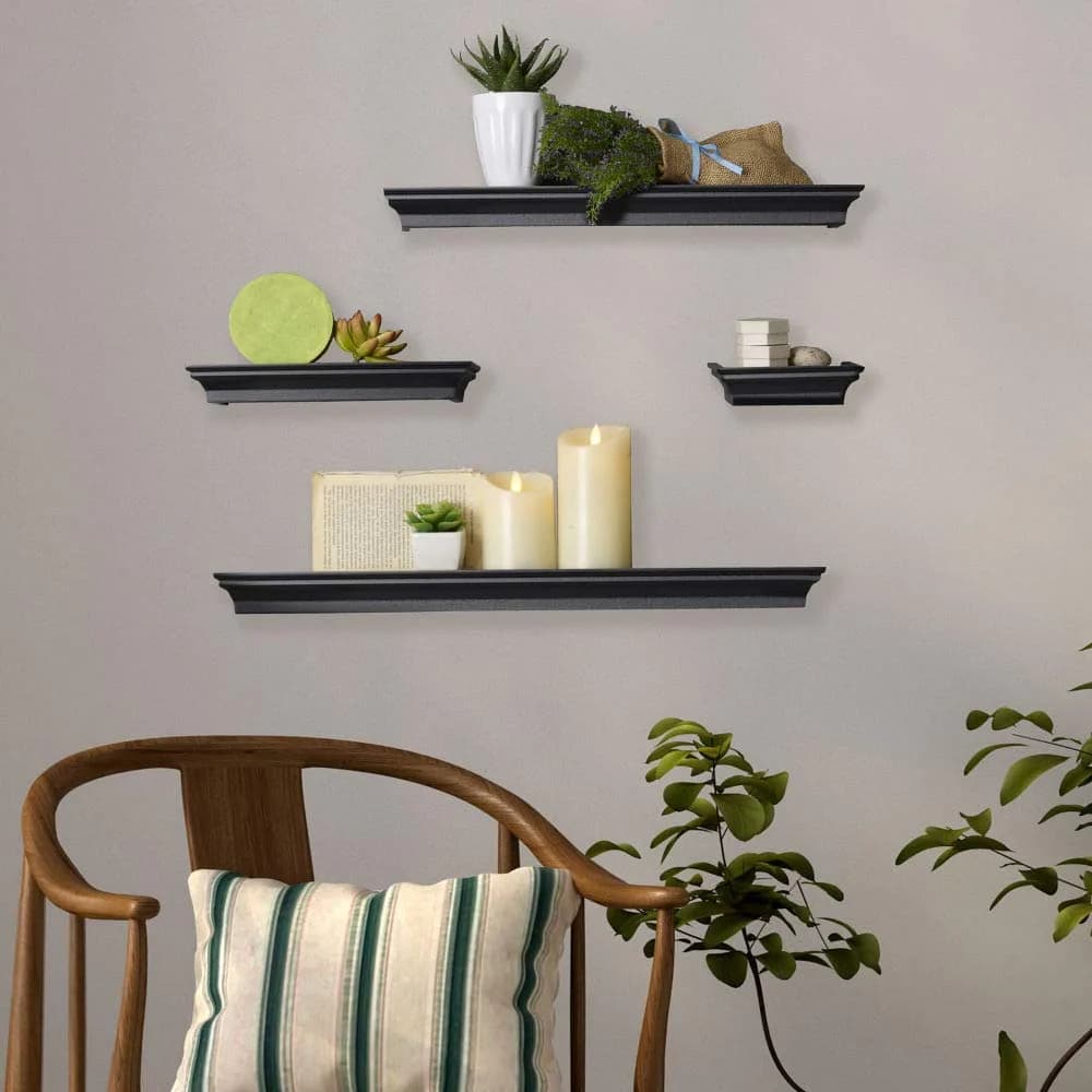 MELANNCO Black Floating Wall Shelves Set of 4 | 24, 20, 12, 6 Inch Shelves | Engineered Wood - view 5