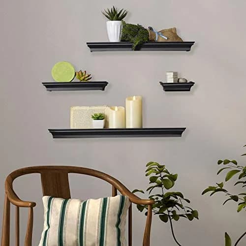 MELANNCO Black Floating Wall Shelves Set of 4 | 24, 20, 12, 6 Inch Shelves | Engineered Wood thumbnail 5
