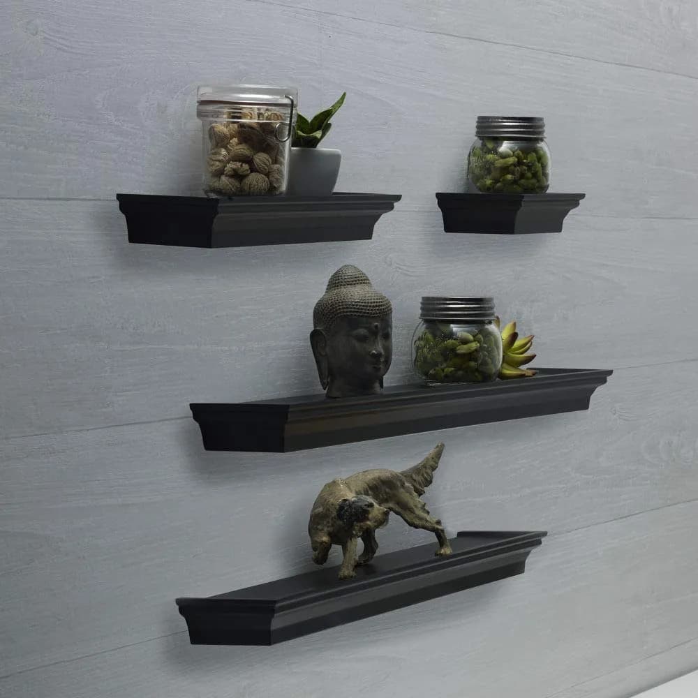 MELANNCO Black Floating Wall Shelves Set of 4 | 24, 20, 12, 6 Inch Shelves | Engineered Wood - view 6