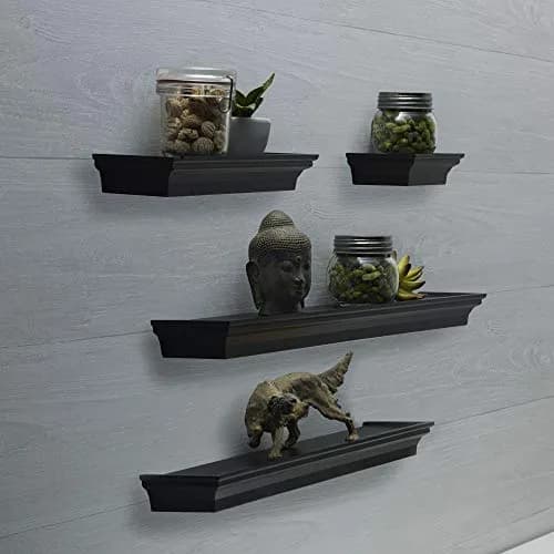 MELANNCO Black Floating Wall Shelves Set of 4 | 24, 20, 12, 6 Inch Shelves | Engineered Wood thumbnail 6