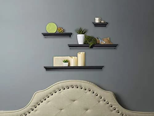 MELANNCO Black Floating Wall Shelves Set of 4 | 24, 20, 12, 6 Inch Shelves | Engineered Wood thumbnail 7