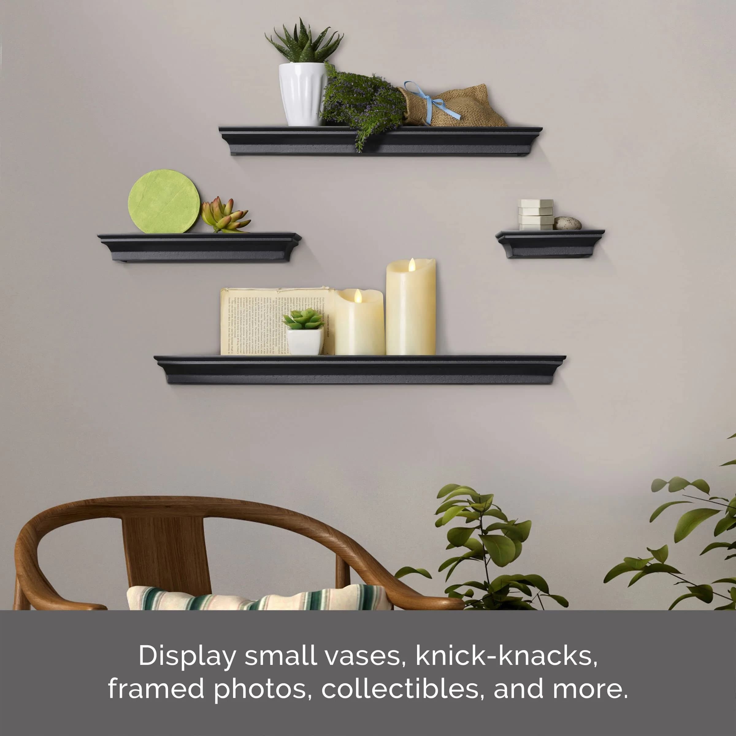 MELANNCO Black Floating Wall Shelves Set of 4 | 24, 20, 12, 6 Inch Shelves | Engineered Wood - view 2
