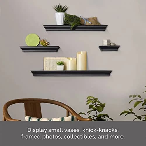 MELANNCO Black Floating Wall Shelves Set of 4 | 24, 20, 12, 6 Inch Shelves | Engineered Wood thumbnail 2