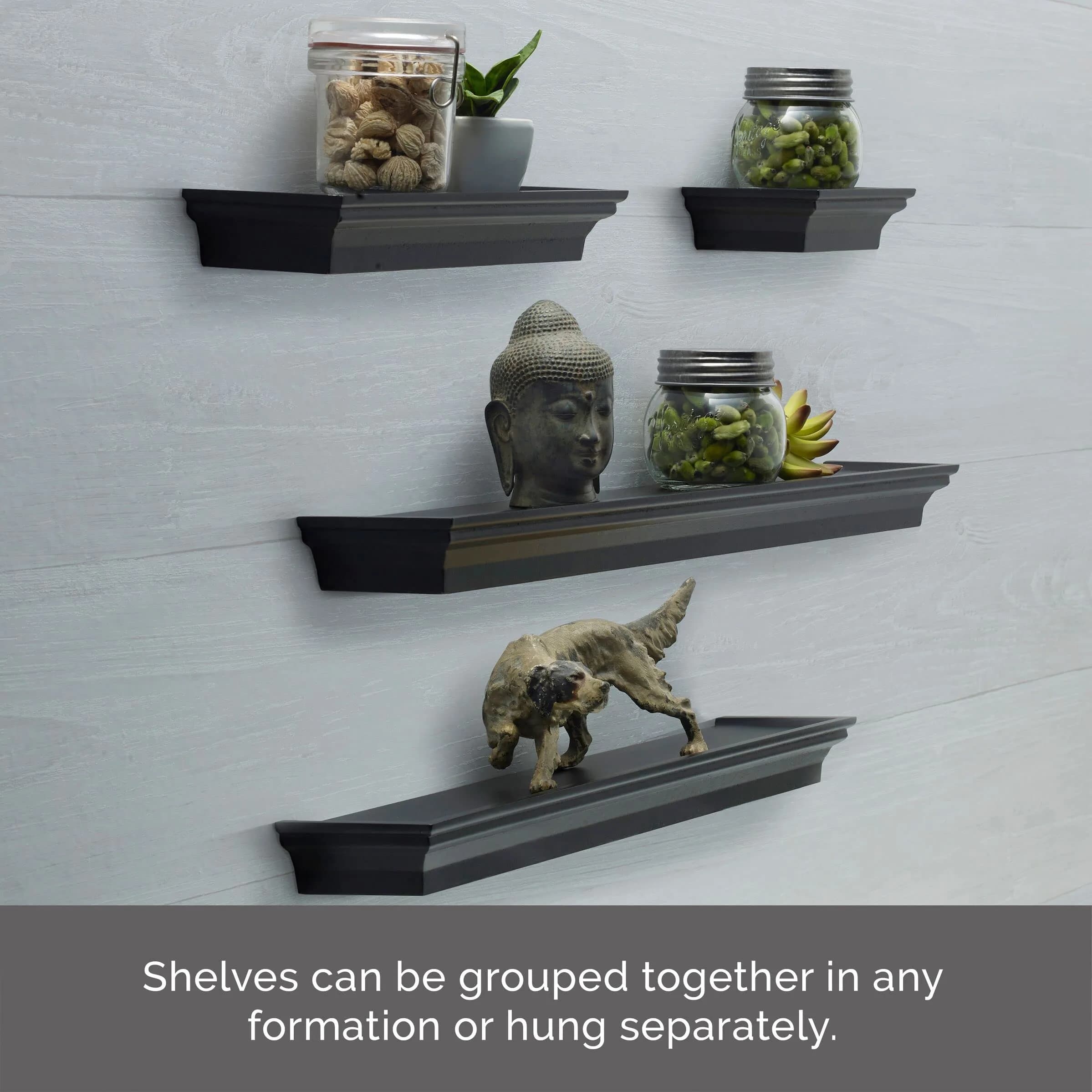 MELANNCO Black Floating Wall Shelves Set of 4 | 24, 20, 12, 6 Inch Shelves | Engineered Wood - view 3