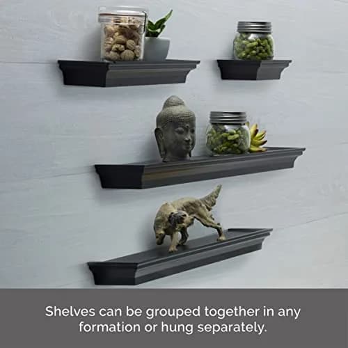 MELANNCO Black Floating Wall Shelves Set of 4 | 24, 20, 12, 6 Inch Shelves | Engineered Wood thumbnail 3