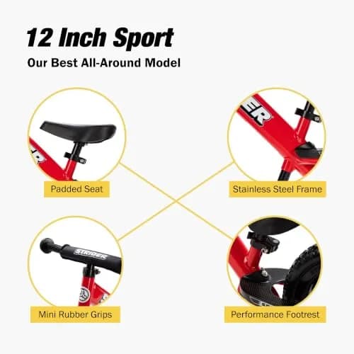 Strider 12 Sport No Pedal Balance Bike for Kids 12 in. Red | Helps Kids Learn Faster & Balance thumbnail 3