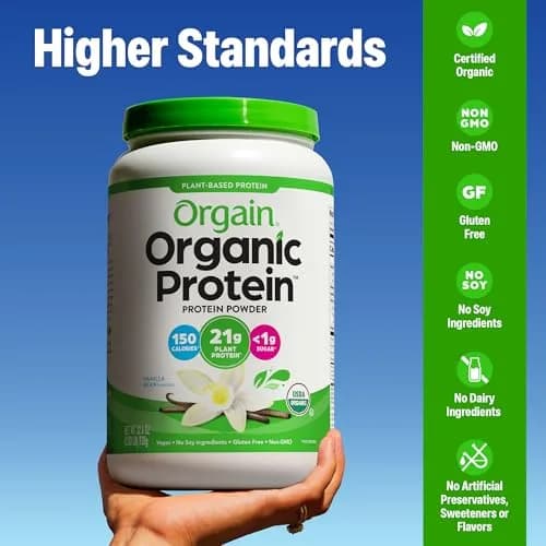 Orgain Organic Vegan 21g Protein Powder Vanilla Bean 0.91 kg (2.03 lb) | USDA Organic Plant-Based Protein for Muscle Recovery thumbnail 4