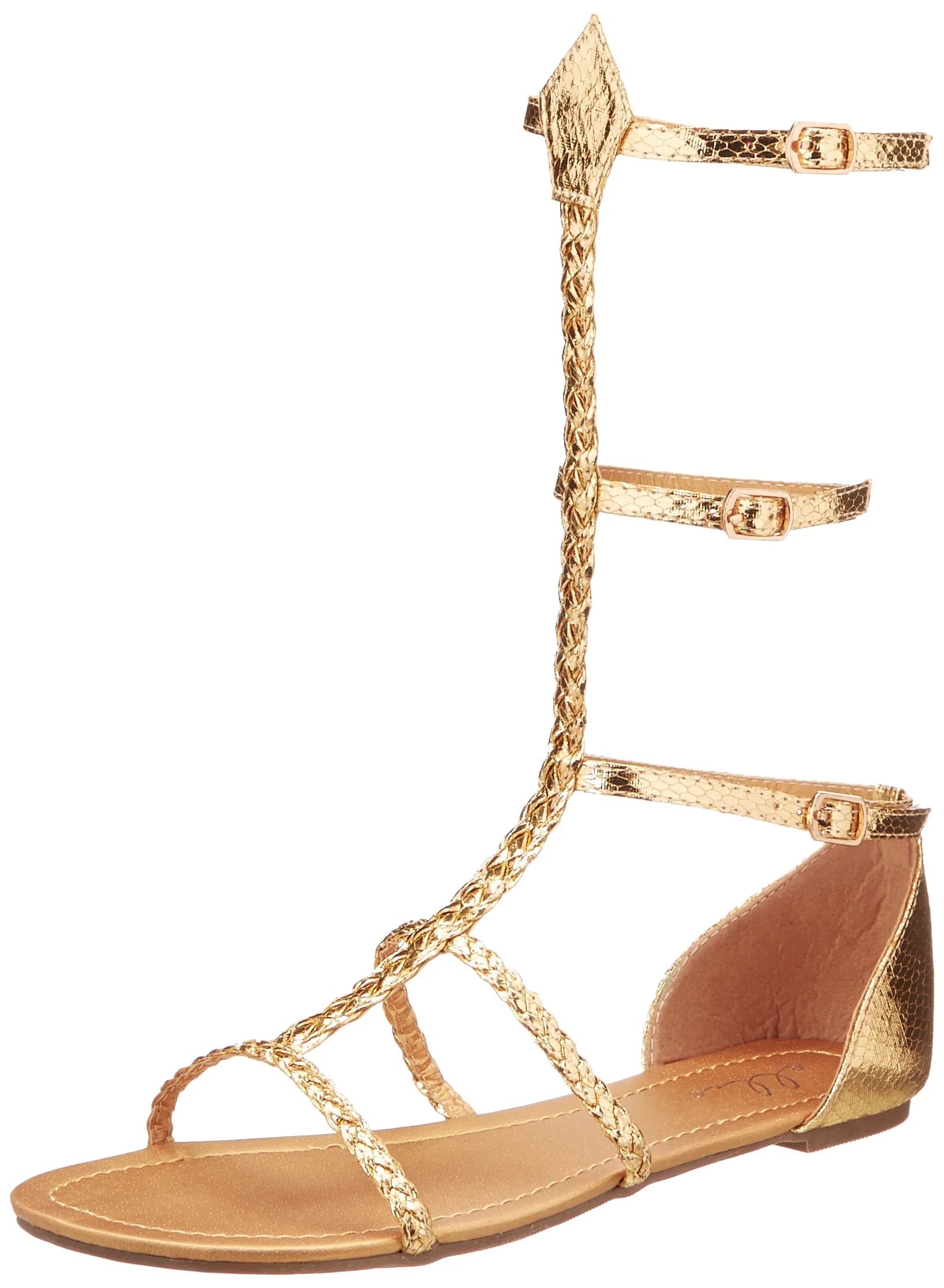 Ellie Shoes Women's 015 Cairo Flat, Gold, 8 M US | Halloween Costume Flat Sandal with Gladiator Style