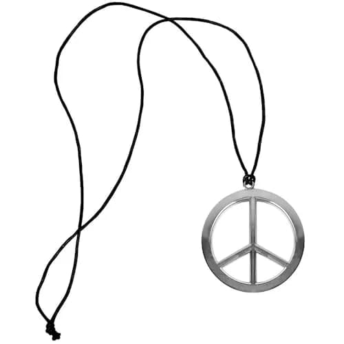 Amscan Peace Sign Necklace Black/Silver 26.5 inch Plastic Retro Style Unisex Fashion Statement Piece thumbnail 1