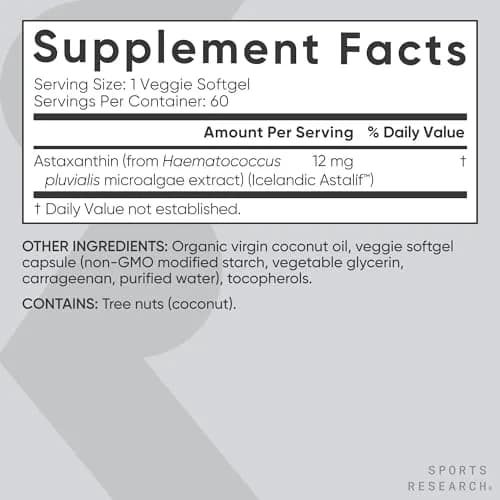 Sports Research Vegan Astaxanthin 12mg with Organic Coconut Oil 60 Count | Antioxidant Support for Skin & Eye Health thumbnail 5