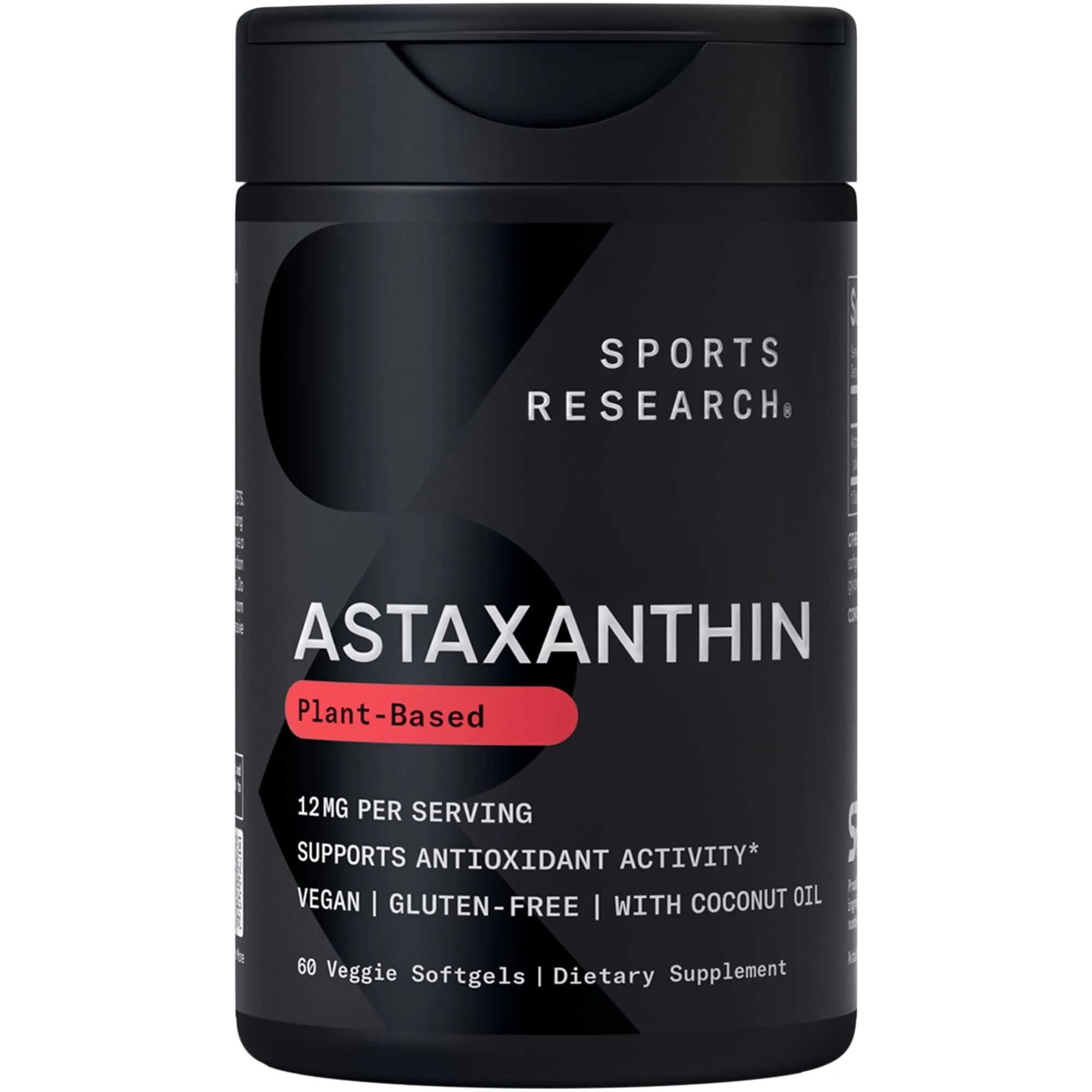 Sports Research Vegan Astaxanthin 12mg with Organic Coconut Oil 60 Count | Antioxidant Support for Skin & Eye Health - main product image