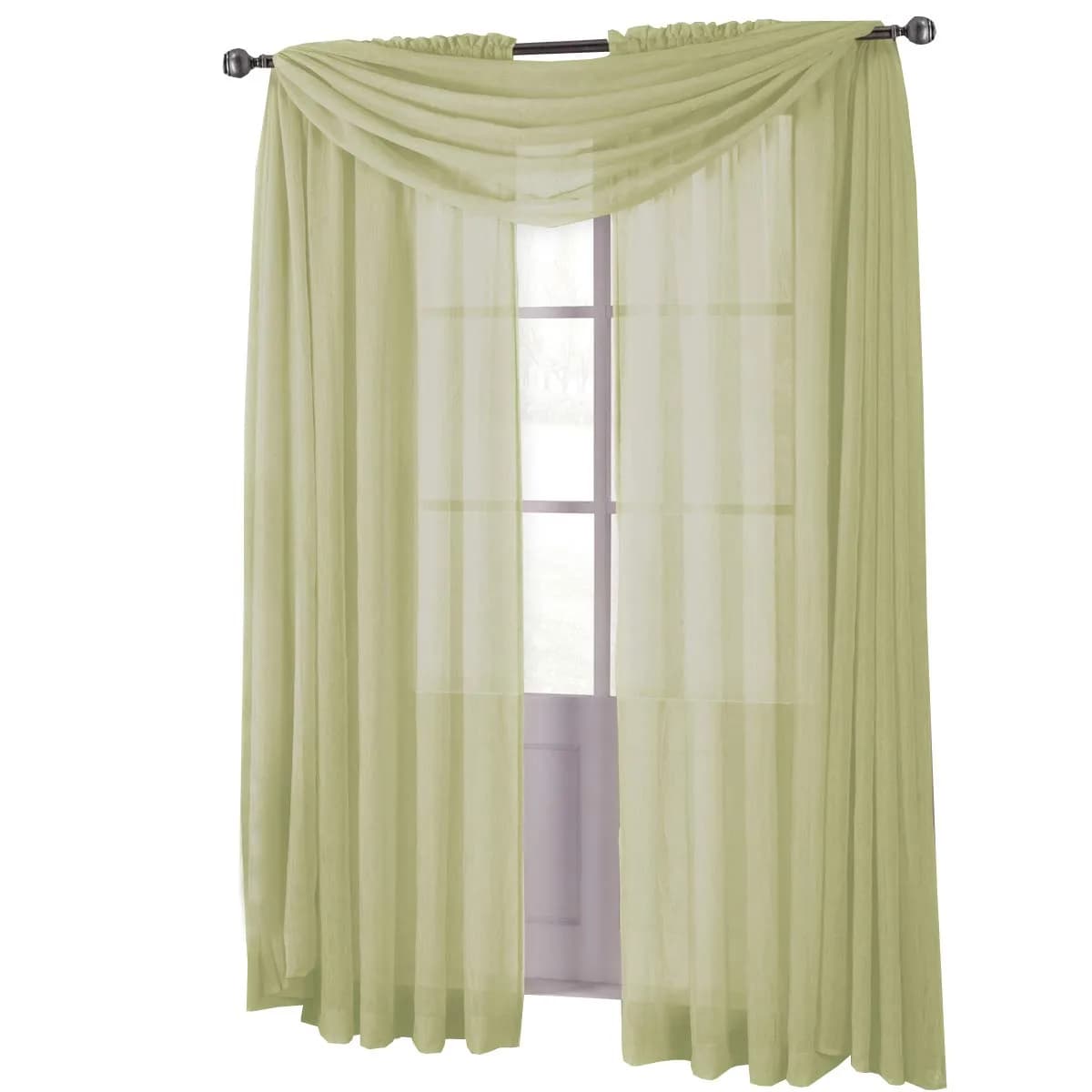 Royal Hotel Sheer Curtains – Crushed Rod Pocket Panels, 2-Pack Semi-Sheer Window Drapes, 63” Length, Green | Modern Light-Filtering Panels — Spring-green