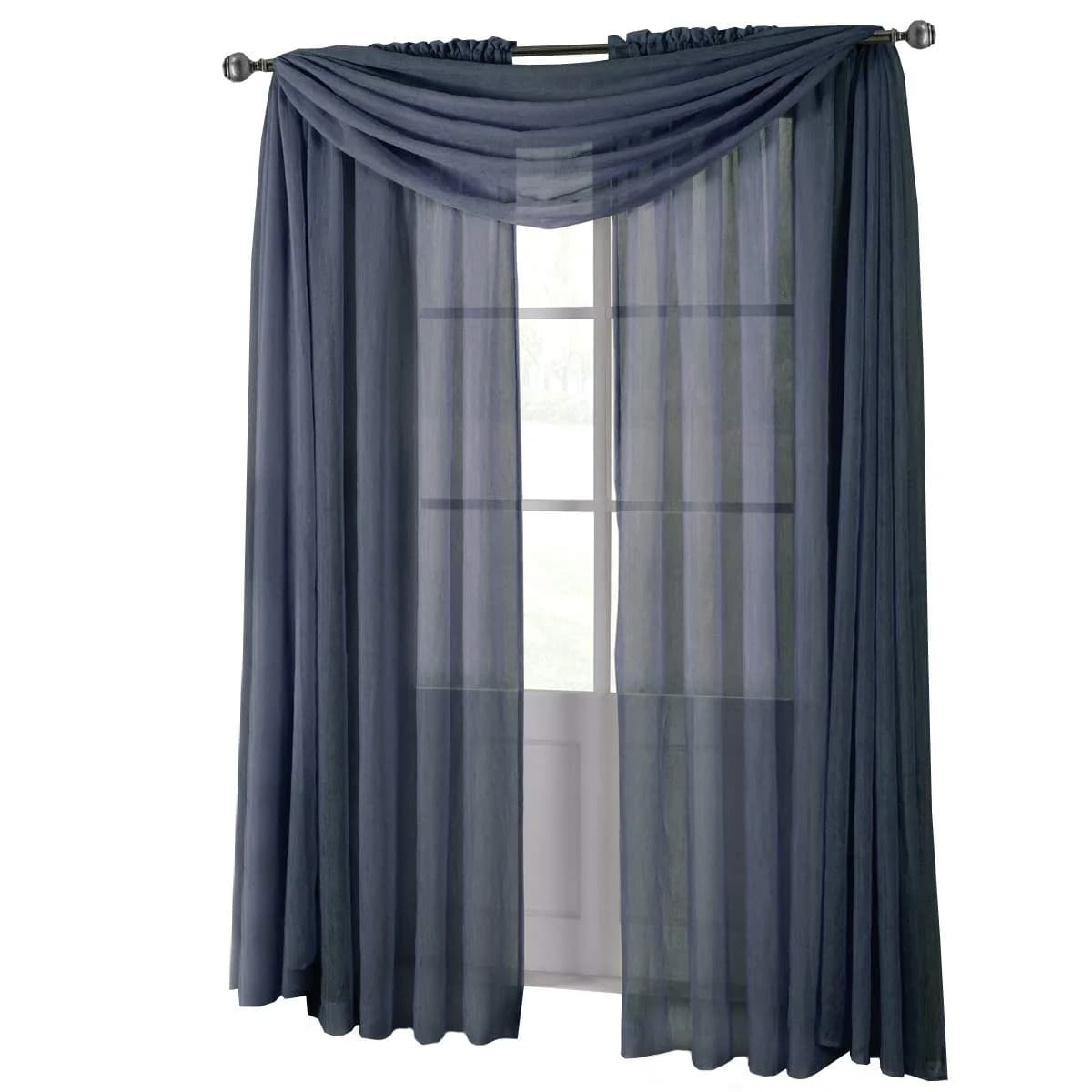 Royal Hotel Sheer Curtains – Crushed Rod Pocket Panels, 2-Pack, Navy | Modern, Light-Filtering Window Drapes — Navy