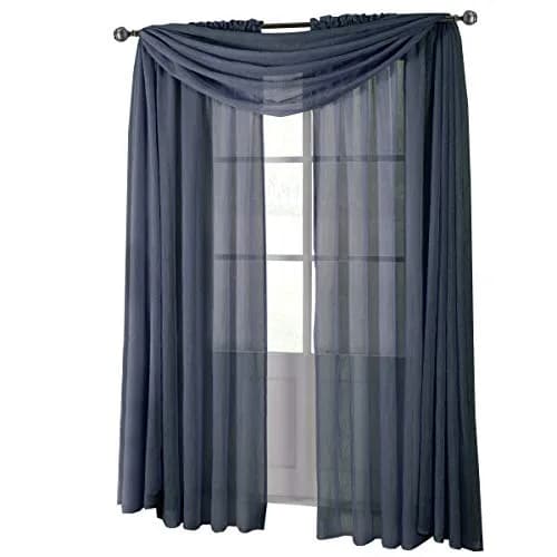 Royal Hotel Sheer Curtains – Crushed Rod Pocket Panels, 2-Pack, Navy | Modern, Light-Filtering Window Drapes thumbnail 1