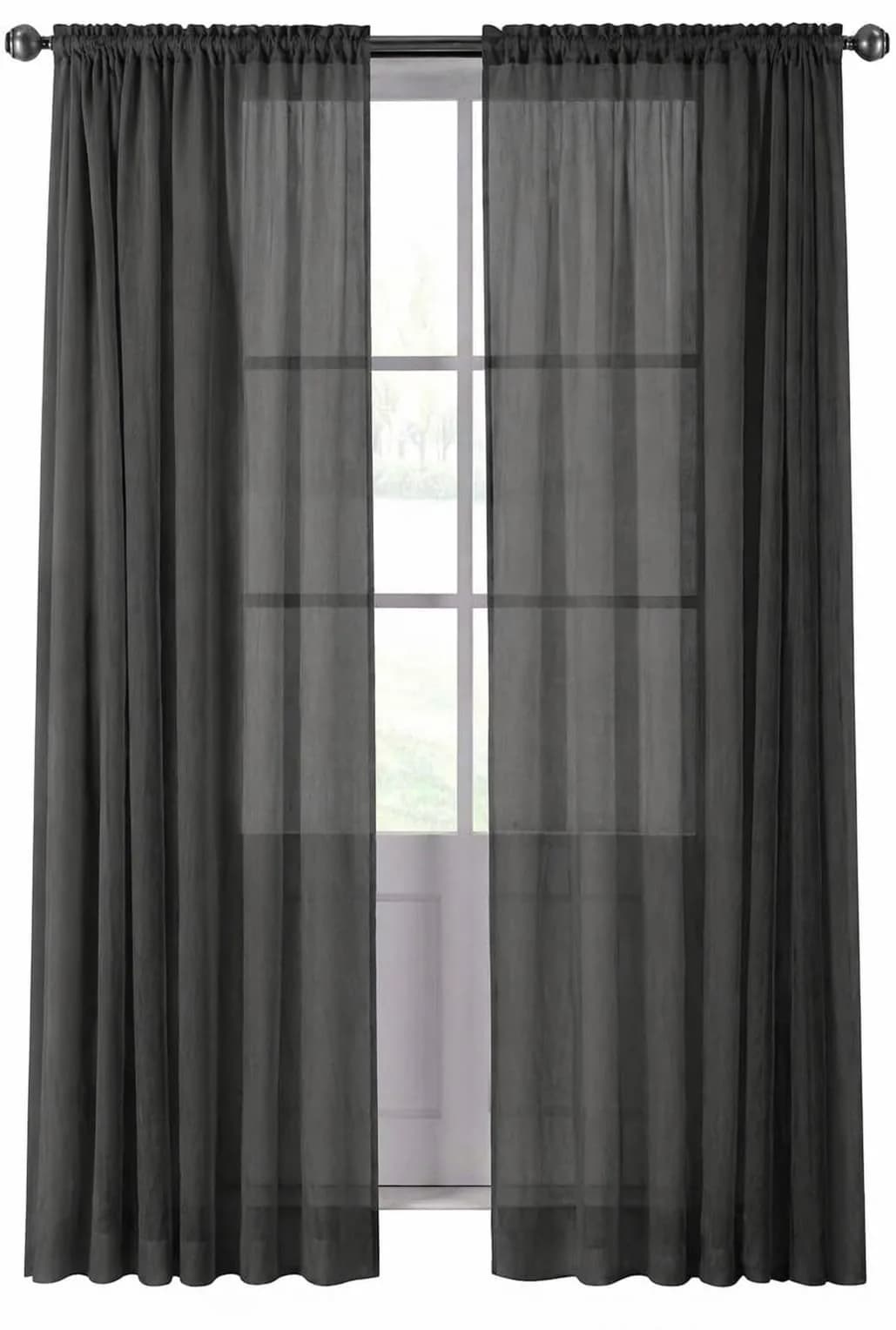 Royal Hotel Sheer Curtains – Crushed Rod Pocket Panels, 2-Pack, 50"W x 63"L, Black | Modern, Light Filtering, Easy Care