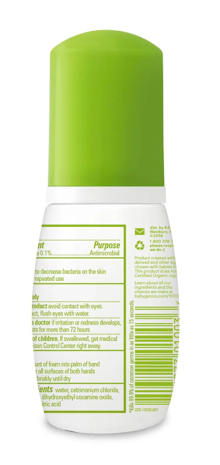 Babyganics Alcohol Free Foaming Hand Sanitizer 50ml (1.69 Fl Oz) | Pediatrician & Dermatologist Tested - view 2
