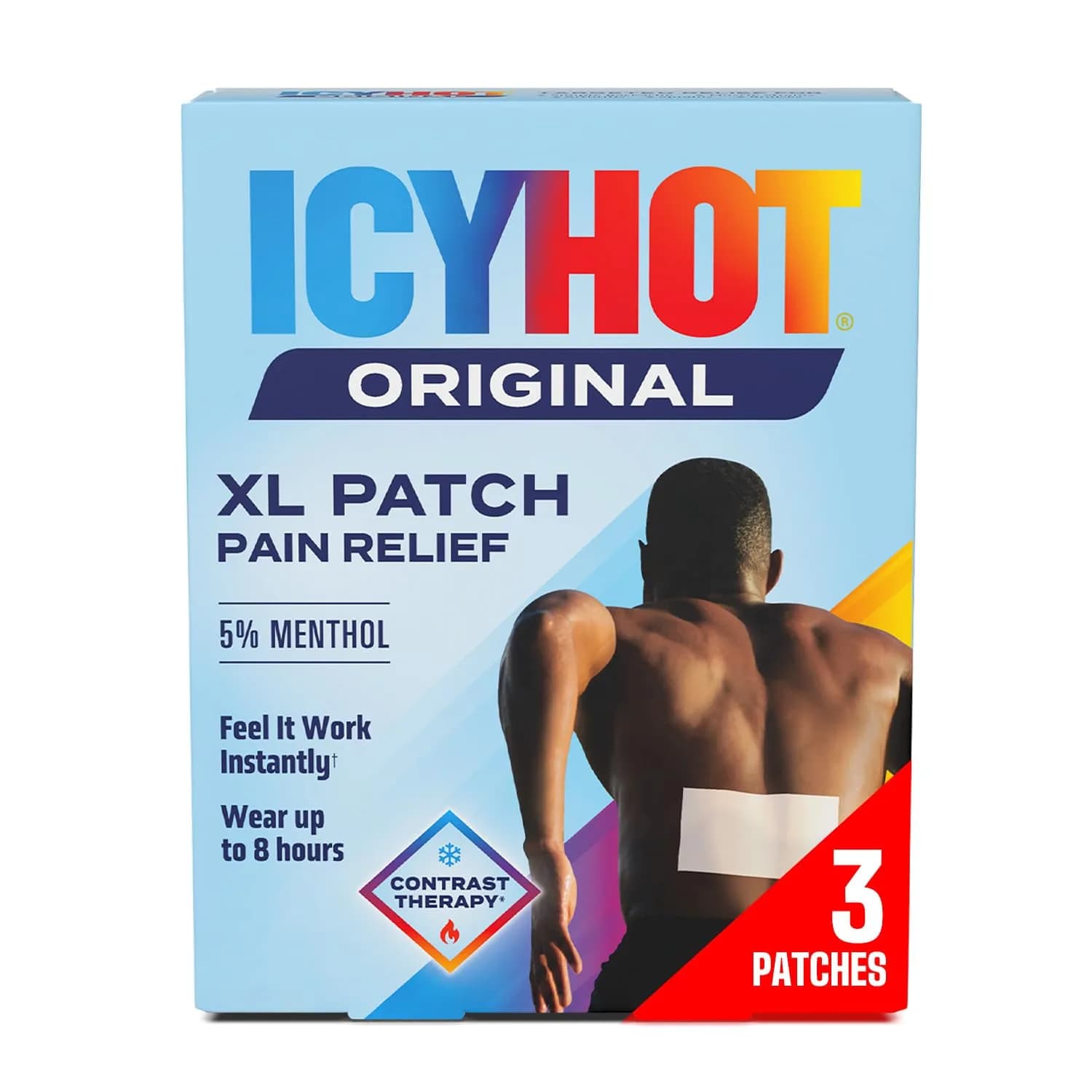 Icy Hot Original Pain Relief Patch XL Size 3 Count | Contrast Therapy for Large Areas — White