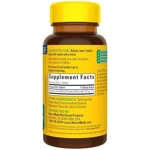 Nature Made Potassium Gluconate 550 mg Tablets | 90 mg Potassium per tablet | 100 Count thumbnail 7