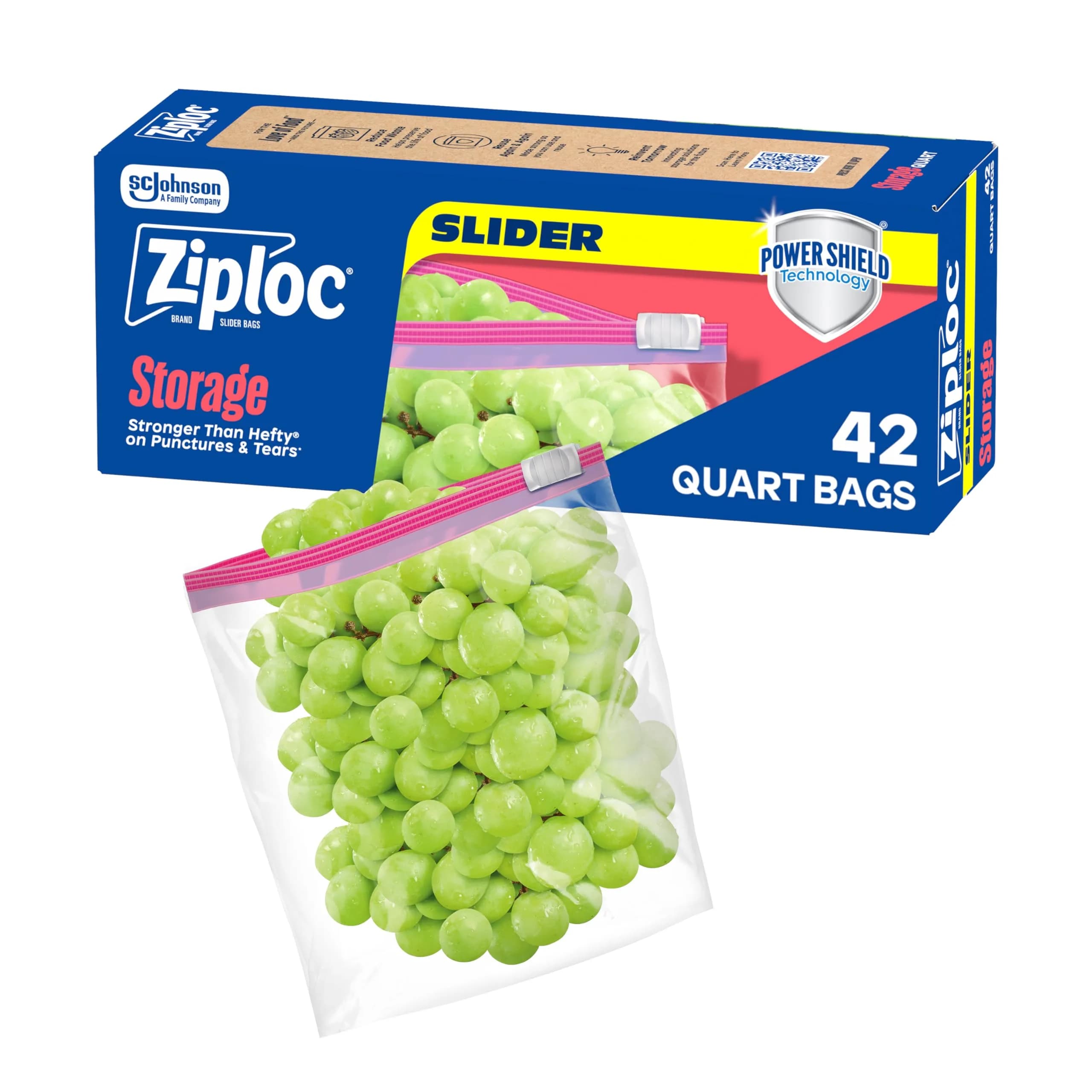 Ziploc Quart Slider Food Storage Bags 1 Quart (42 Count) | Power Shield Technology for More Durability
