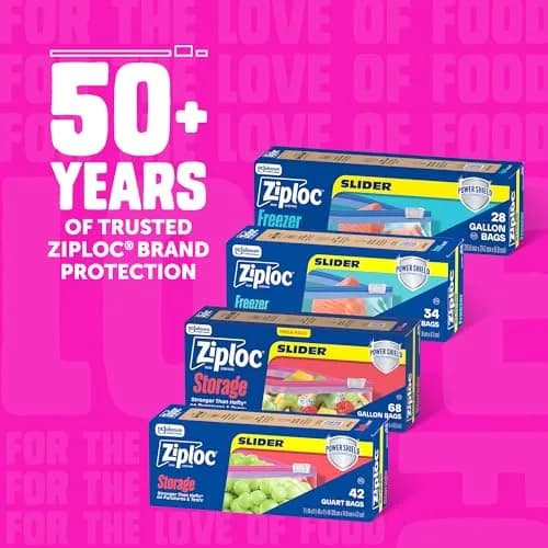 Ziploc Quart Slider Food Storage Bags 1 Quart (42 Count) | Power Shield Technology for More Durability thumbnail 7