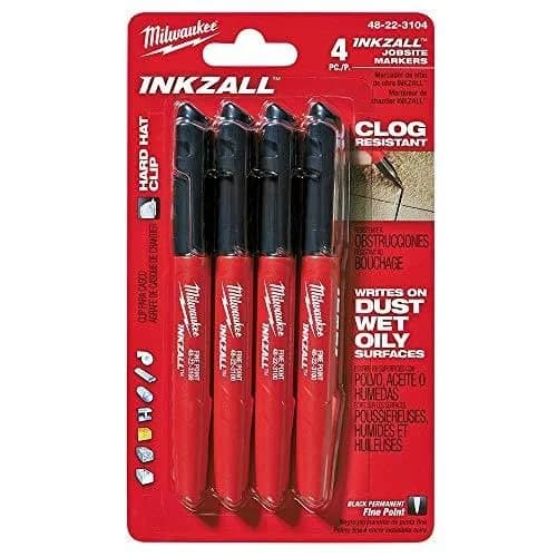 Milwaukee INKZALL Permanent Marker, Fine Point, Black, 4-Pack | Writes on Wet, Oily, Dusty Surfaces thumbnail 1