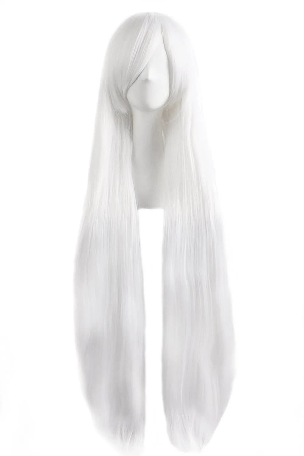 MapofBeauty Oblique Bangs Anime Long Straight Wig (White) | 40 Inch Heat-Resistant Fiber thumbnail 1