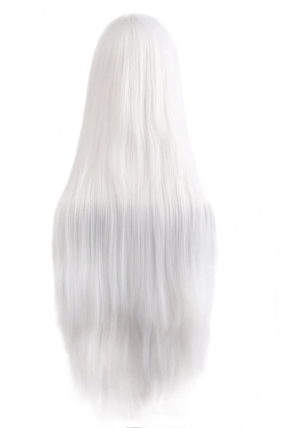 MapofBeauty Oblique Bangs Anime Long Straight Wig (White) | 40 Inch Heat-Resistant Fiber thumbnail 2