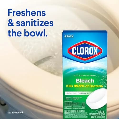Clorox Ultra Clean Toilet Tablets Bleach 2 Count (3.5 Oz Each) | Kills 99.9% Bacteria & Prevents Stains thumbnail 5