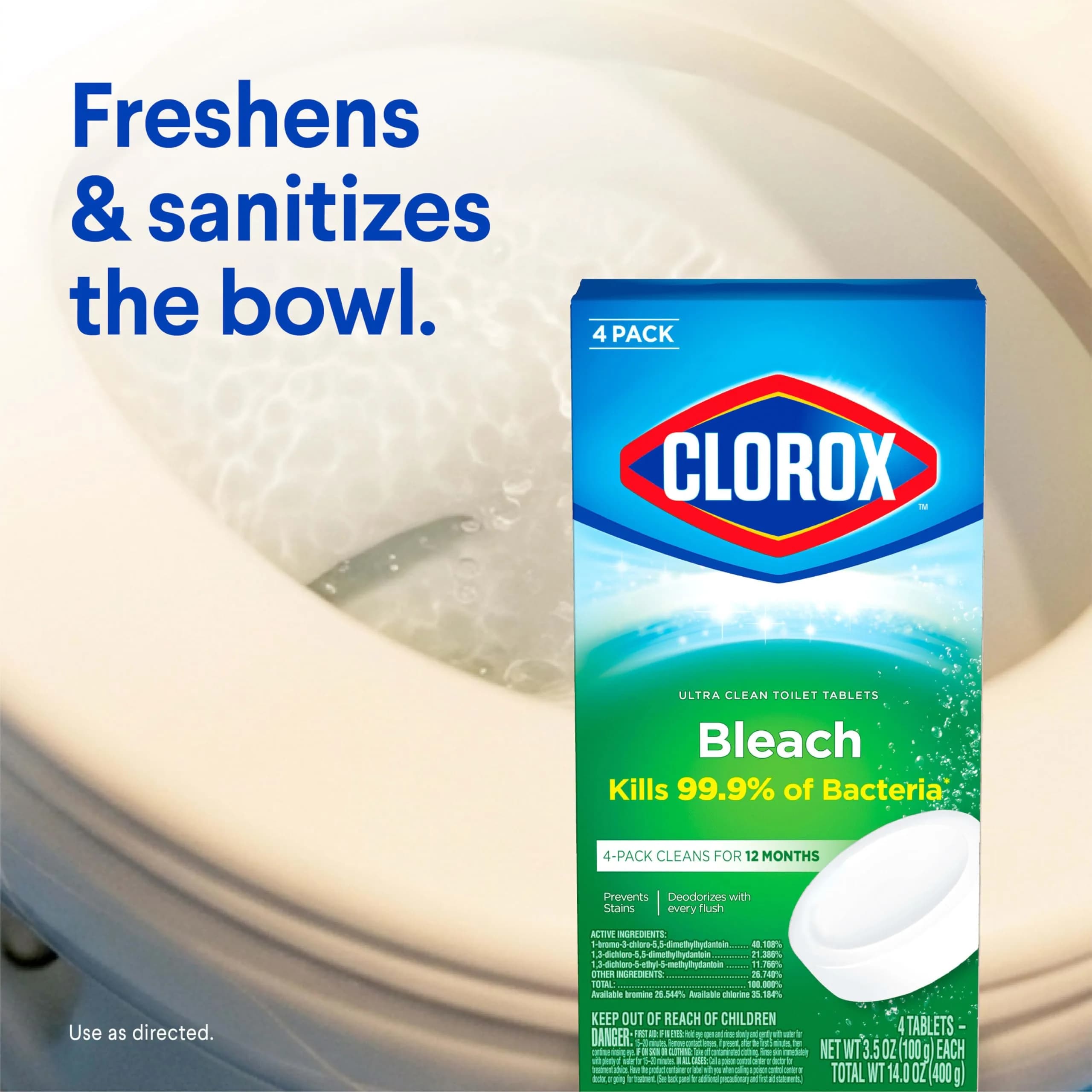 Clorox Ultra Clean Toilet Tablets Bleach 2 Count (3.5 Oz Each) | Kills 99.9% Bacteria & Prevents Stains - view 5
