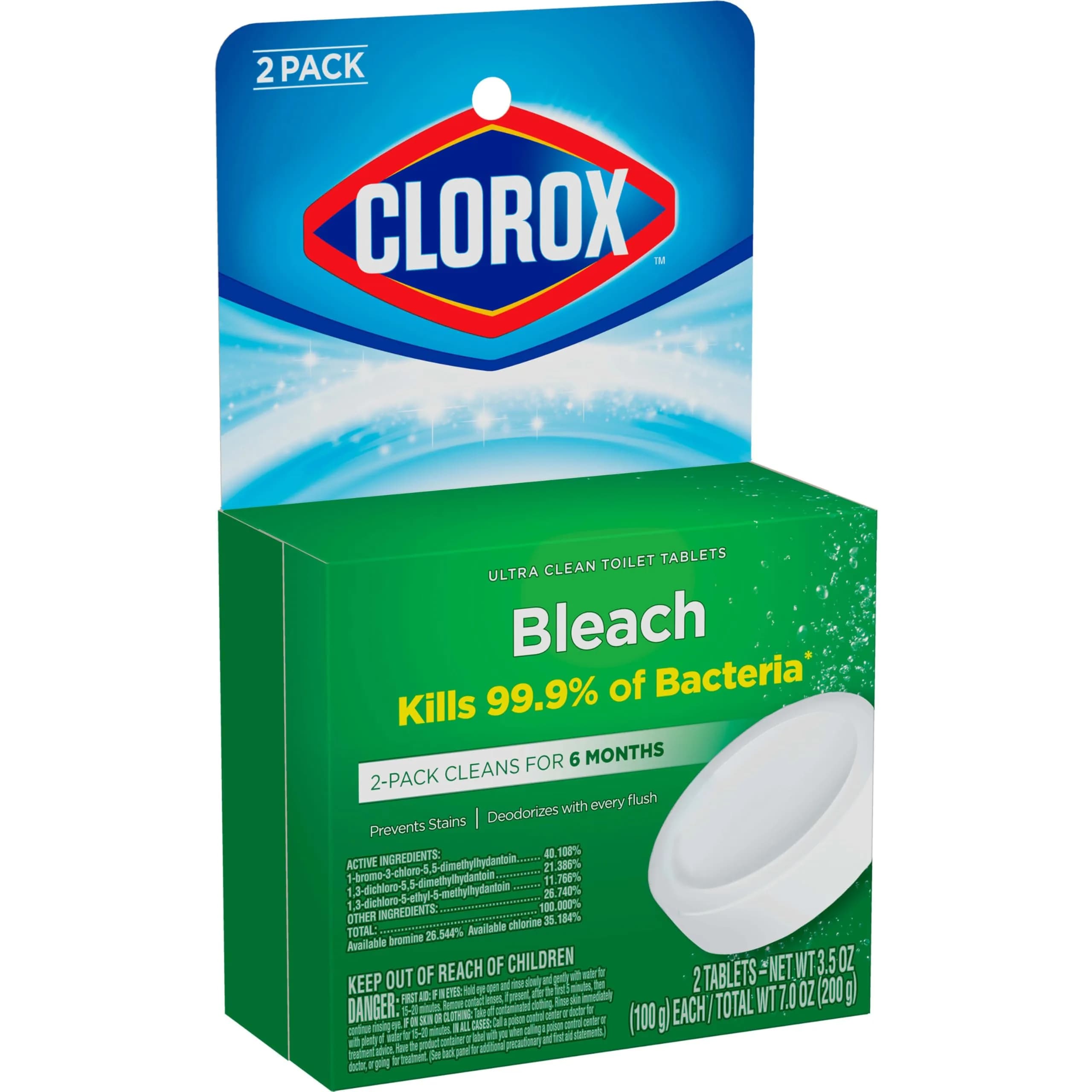 Clorox Ultra Clean Toilet Tablets Bleach 2 Count (3.5 Oz Each) | Kills 99.9% Bacteria & Prevents Stains - view 8