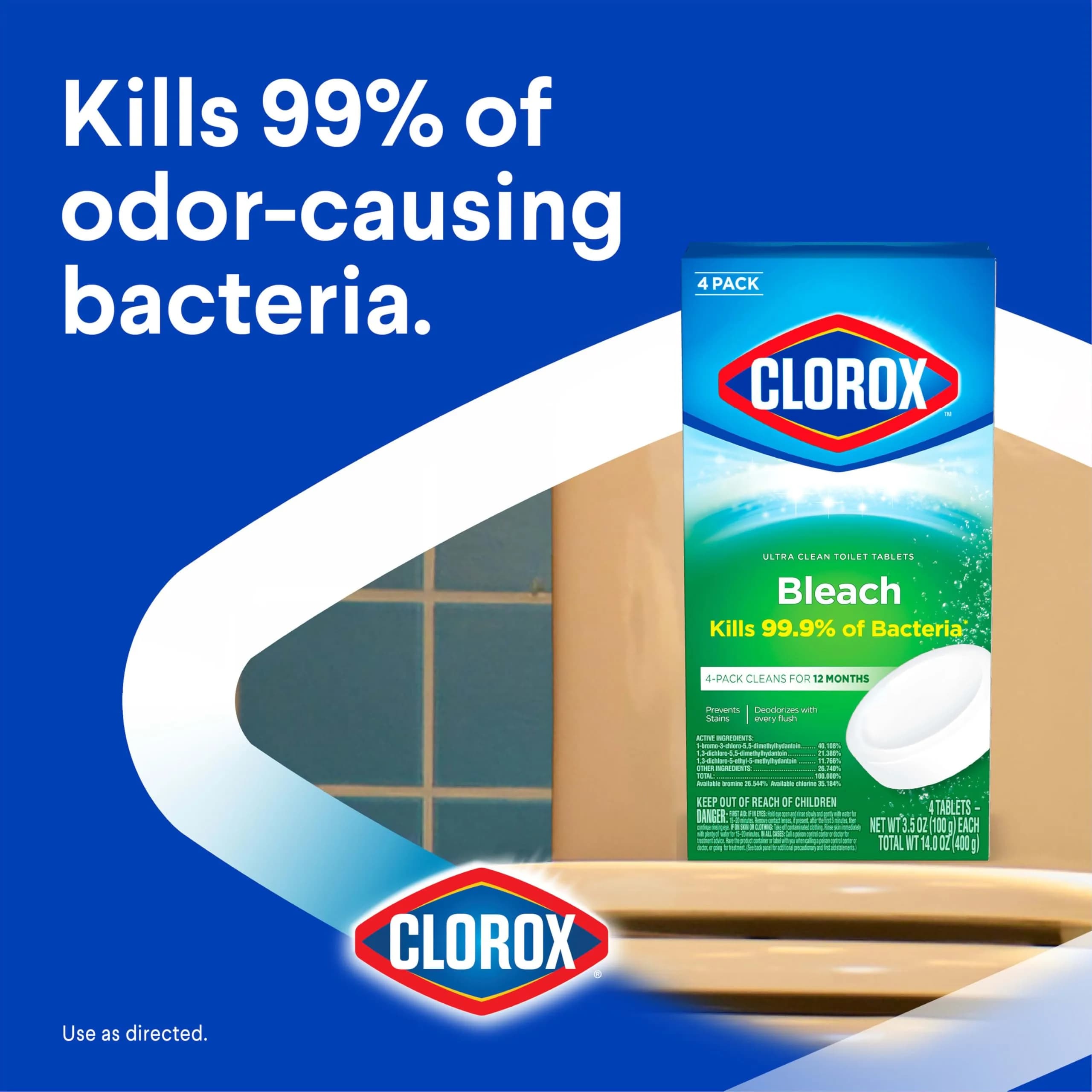 Clorox Ultra Clean Toilet Tablets Bleach 2 Count (3.5 Oz Each) | Kills 99.9% Bacteria & Prevents Stains - view 2