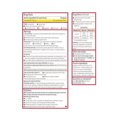 Infants' Tylenol Oral Suspension Acetaminophen Grape 29.57ml (1 fl. oz) | Pediatrician Recommended Pain & Fever Relief thumbnail 8