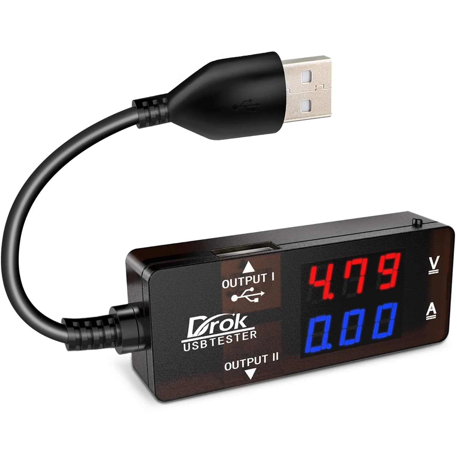 DROK USB Tester, USB-A 2.0 Digital Multimeter with 7 Modes | Voltage, Current, Power & Capacity — Black