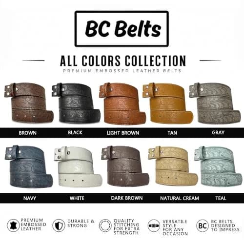 BC Belts Western Leather Belt Strap - 1.5” Wide Embossed Scrollwork (Brown-XL) | Classic Western Style thumbnail 6