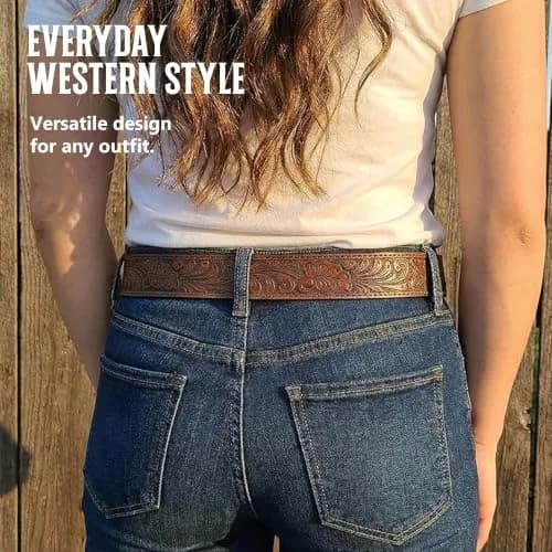 BC Belts Western Leather Belt Strap - 1.5” Wide Embossed Scrollwork (Brown-XL) | Classic Western Style thumbnail 7