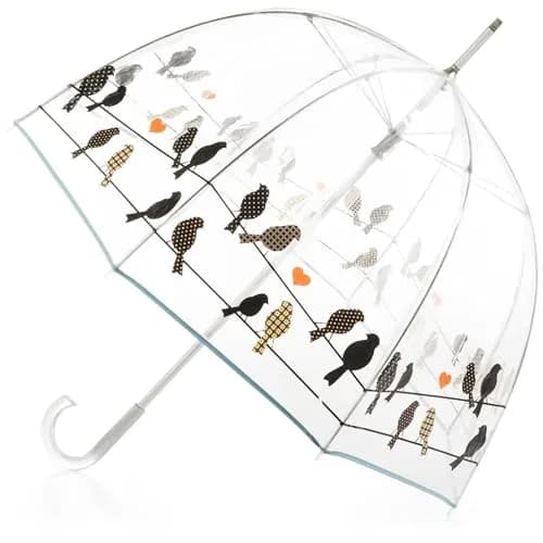 totes Signature Clear Bubble Umbrella 130cm (51") | Windproof Auto Open Stick Umbrella for Travel & Events — Birds on a Wire - 1pk