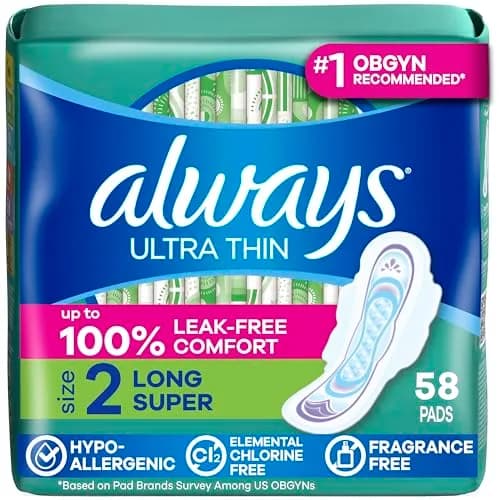 Always Ultra Thin Feminine Pads with Wings Size 2 | Leak-Free, Unscented, 8-Hour Protection thumbnail 1