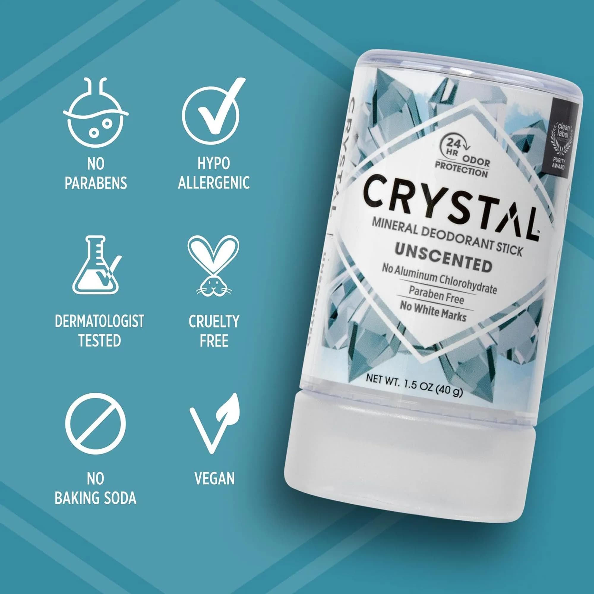 Crystal Essence Mineral Deodorant Stick Unscented 1.5 fl oz (44 ml) | 24-Hour Odor Protection - view 5