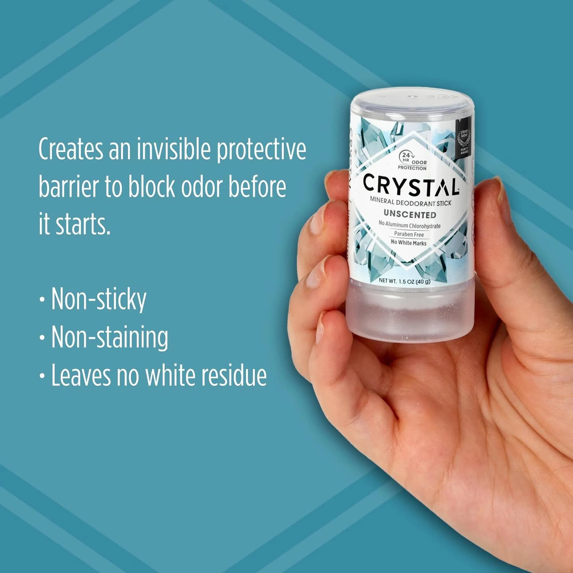 Crystal Essence Mineral Deodorant Stick Unscented 1.5 fl oz (44 ml) | 24-Hour Odor Protection - view 3
